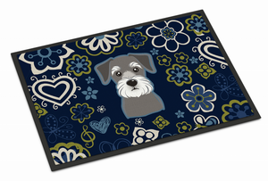 Blue Flowers Dog Art Indoor or Outdoor Mat - 638508609151