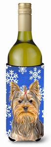 Winter Snowflakes Holiday Design with Dog Wine Bottle Hugger - 615872866670