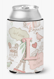 Monogram Letter Love in Paris Pink Can or Bottle Hugger - 615872968053