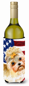 USA Patriotic American Flag Design with Dog Wine Bottle Hugger - 652259159277