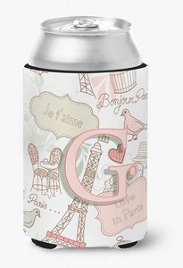 Monogram Letter Love in Paris Pink Can or Bottle Hugger - 615872968008