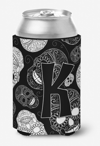 Monogram Letter Day of the Dead Skulls Black Can or Bottle Hugger - 615872969593