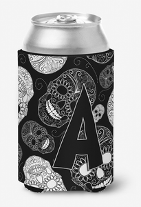 Monogram Letter Day of the Dead Skulls Black Can or Bottle Hugger - 615872969494