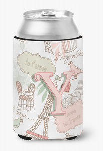 Monogram Letter Love in Paris Pink Can or Bottle Hugger - 615872968183