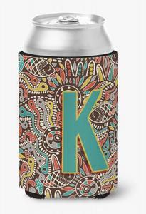 Monogram Letter Retro Tribal Alphabet Can or Bottle Hugger - 615872970896