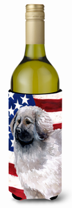USA Patriotic American Flag Design with Dog Wine Bottle Hugger - 652259159321