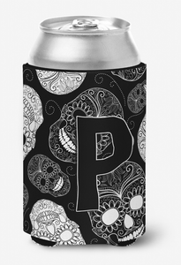Monogram Letter Day of the Dead Skulls Black Can or Bottle Hugger - 615872969647