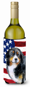 USA Patriotic American Flag Design with Dog Wine Bottle Hugger - 652259159048