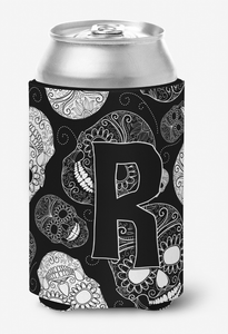 Monogram Letter Day of the Dead Skulls Black Can or Bottle Hugger - 615872969661