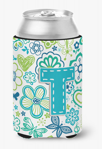 Monogram Letter Flowers and Butterflies Can or Bottle Hugger - 615872969166
