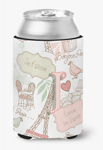 Monogram Letter Love in Paris Pink Can or Bottle Hugger - 615872968039