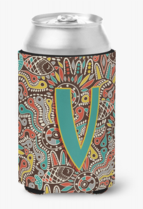 Monogram Letter Retro Tribal Alphabet Can or Bottle Hugger - 615872971008