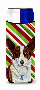Candy Cane Holiday Christmas Design with Dog Ultra Hugger for slim cans - 615872734085