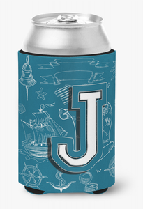 Monogram Letter Sea Doodles Alphabet Can or Bottle Hugger - 615872971145