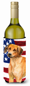 USA Patriotic American Flag Design with Dog Wine Bottle Hugger - 652259159352