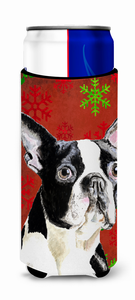 Red and Green Snowflakes Christmas Design with Dog Ultra Hugger for slim cans - 615872739769