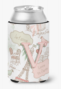 Monogram Letter Love in Paris Pink Can or Bottle Hugger - 615872968152