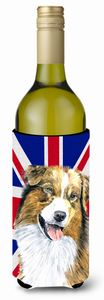 English Union Jack British Flag Design with Dog Wine Bottle Hugger - 615872822911