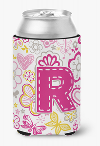 Monogram Letter Flowers and Butterflies Can or Bottle Hugger - 615872968886