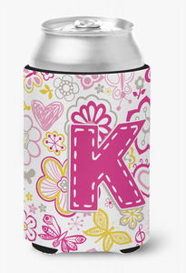 Monogram Letter Flowers and Butterflies Can or Bottle Hugger - 615872968817
