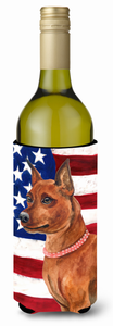 USA Patriotic American Flag Design with Dog Wine Bottle Hugger - 652259159154