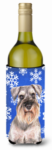 Winter Snowflakes Holiday Design with Dog Wine Bottle Hugger - 615872866694