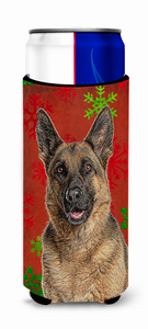 Red and Green Snowflakes Holiday Christmas Design with Dog Ultra Hugger for slim cans - 615872866144