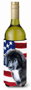 USA Patriotic American Flag Design with Dog Wine Bottle Hugger - 652259159581