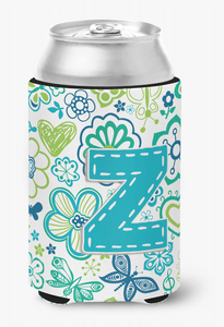 Monogram Letter Flowers and Butterflies Can or Bottle Hugger - 615872969227