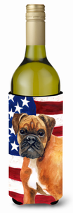 USA Patriotic American Flag Design with Dog Wine Bottle Hugger - 652259158997