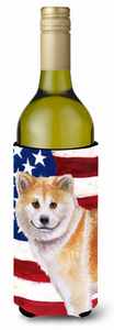 USA Patriotic American Flag Design with Dog Wine Bottle Hugger - 652259159376