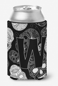 Monogram Letter Day of the Dead Skulls Black Can or Bottle Hugger - 615872969715