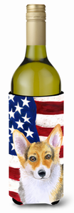 USA Patriotic American Flag Design with Dog Wine Bottle Hugger - 652259159017
