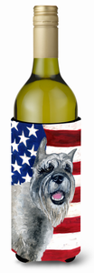 USA Patriotic American Flag Design with Dog Wine Bottle Hugger - 652259159215