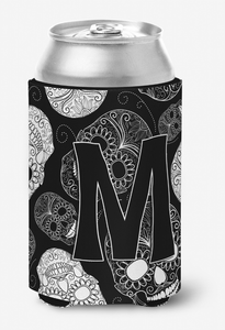 Monogram Letter Day of the Dead Skulls Black Can or Bottle Hugger - 615872969616