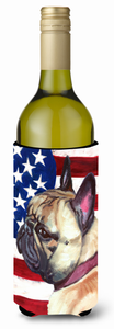 USA Patriotic American Flag Design with Dog Wine Bottle Hugger - 638508068538