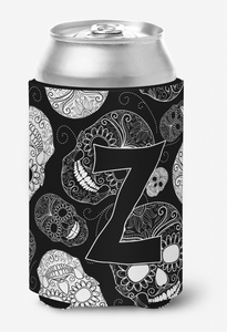 Monogram Letter Day of the Dead Skulls Black Can or Bottle Hugger - 615872969746