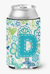 Monogram Letter Flowers and Butterflies Can or Bottle Hugger - 615872969005