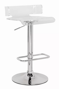 Homeroots Furniture Clear And Chrome Swivel Adjustable Bar Stool, Clear and Chrome Finish, Adjustable Height