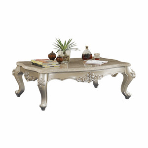 Homeroots Furniture 35" X 57" X 20" Marble Champagne Wood Coffee Table, Marble Finish, Champagne Finish