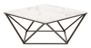 Homeroots Living Room 36" Antique Brass and White Faux Marble Coffee Table