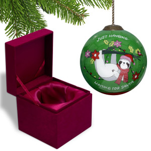 Just Hanging Sloth Merry Lights Hand Painted Mouth Blown Glass Ornament - 606114637493