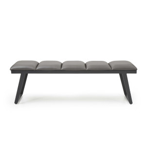 Homeroots Living Room Dark Grey Faux Leather Bench, Dark Grey, 57 Inches Width