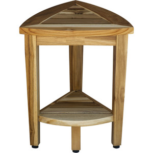 Compact Teak Corner Shower or Outdoor Bench with Shelf in Natural Finish - 4512822891866