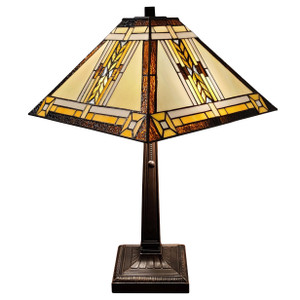 Homeroots Lighting 23" Stained Glass Two Light Mission Style Table Lamp