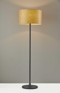 Homeroots Lighting Homespun Wood Grain Floor Lamp, Matte Black, Trumpet-Shaped Base
