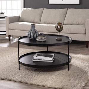 Homeroots Living Room 33" Black Manufactured Wood and Metal Round Coffee Table, Black Finish