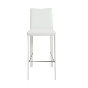 Homeroots Living Room Set of Two Full White Faux Leather Bar Stools, White