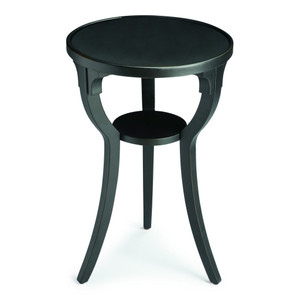Homeroots Living Room 24" Black Manufactured Wood Round End Table With Shelf, Black Finish