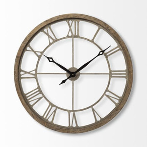 31.5" Whitewash Brown Round Modern Farm Wall Clock - 4512822895710